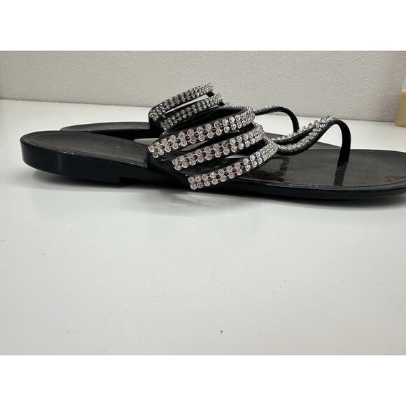 Qupid Womens Sandals Size 41 Black Gem Embellished Thong Slip On - Picture 8 of 9